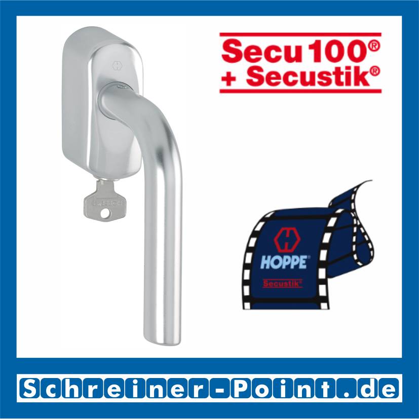 Hoppe Bonn Aluminium Fenstergriff abschließbar F1 Natur Secu100 + Secustik 150F/US950S (100 Nm), 3035671, 3035701